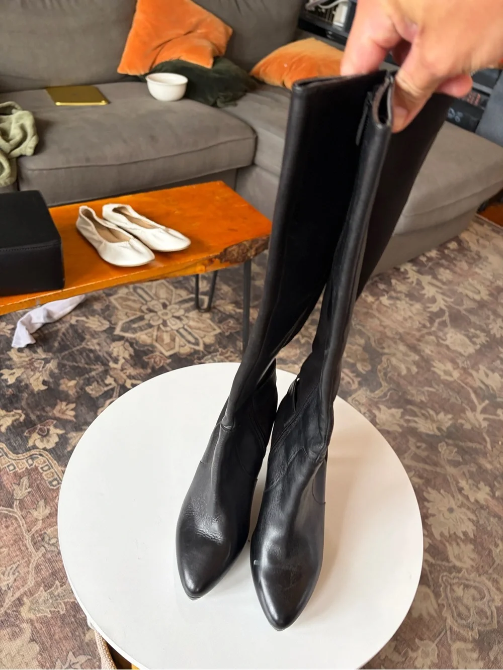 Greyson Black Over-The-Knee Pointed-Toe Stiletto Boots with Ankle Buckle